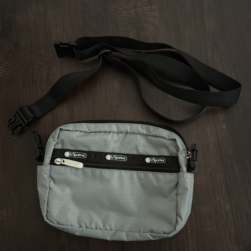 LeSportsac CROSSBODY BELT BAG GRAY NYLON BLACK DETACHABLE ADJUSTABLE STRAP - Picture 5 of 8